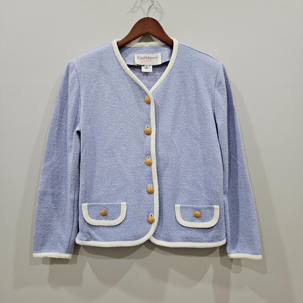 Castleberry Womens Santana Knit Jacket Size 14 Blue Button Front Office Cardigan